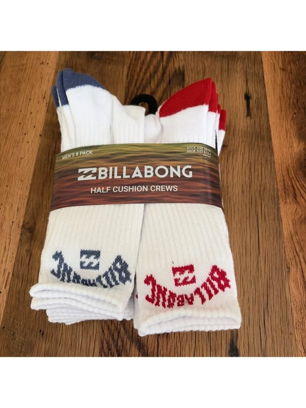 Billabong Men’s Half Cushion 8 Pack Socks Red White Blue NWT